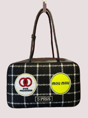 Bauletto grande quadri nero e bianco con patch 5P-02-106 /BLACK 5 PROGRESS