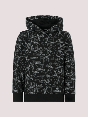 Felpa nera per bambini con logo all over BX4P60 Z3331 /930BC BALMAIN