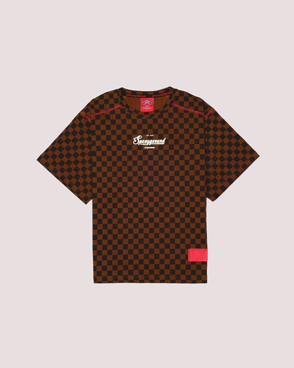 Takeover the throne checkered t-shirt SPY1365 /BROWN SPRAYGROUND