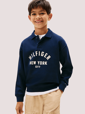 Felpa con colletto a polo e grafica curva KB0KB09805 /C1G TOMMY HILFIGER