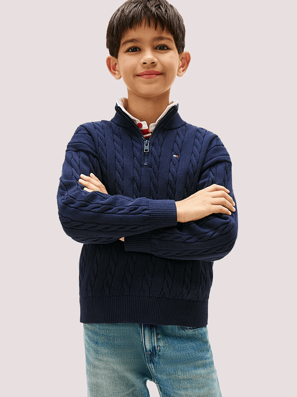 Pullover in maglia intrecciata con mezza zip KB0KB09971 /C1G TOMMY HILFIGER