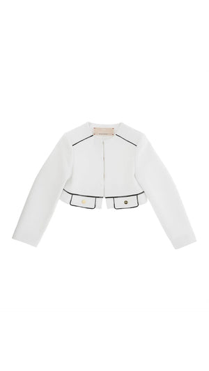 Giacca in crepe con pattine e piping logato avorio/nero EFGC073 GA022 /0100 ELISABETTA FRANCHI La Mia Bambina 