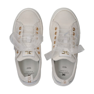 Sneakers basse in tessuto con logo ricamato ivory white F4A9 E0528 1256 /0139 ELISABETTA FRANCHI La Mia Bambina 