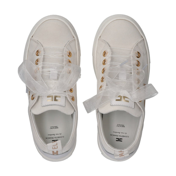 Sneakers basse in tessuto con logo ricamato ivory white F4A9 E0528 1256 /0139 ELISABETTA FRANCHI La Mia Bambina 