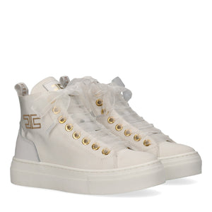 Sneakers alte in tessuto con logo ricamato ivory white F4A9 E0530 1256 /0139 ELISABETTA FRANCHI La Mia Bambina 