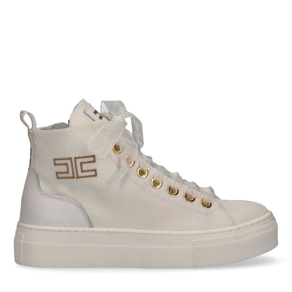 Sneakers alte in tessuto con logo ricamato ivory white F4A9 E0530 1256 /0139 ELISABETTA FRANCHI La Mia Bambina 