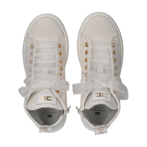 Sneakers alte in tessuto con logo ricamato ivory white F4A9 E0530 1256 /0139 ELISABETTA FRANCHI La Mia Bambina 