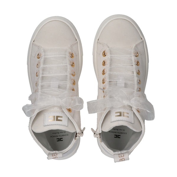 Sneakers alte in tessuto con logo ricamato ivory white F4A9 E0530 1256 /0139 ELISABETTA FRANCHI La Mia Bambina 