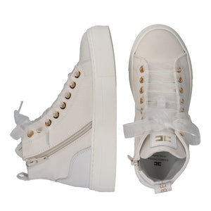 Sneakers alte in tessuto con logo ricamato ivory white F4A9 E0530 1256 /0139 ELISABETTA FRANCHI La Mia Bambina 