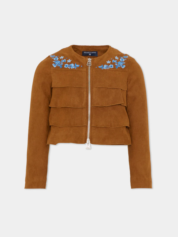 Giacca in suede con ricami floreali Z9G100 7731 /0005 ERMANNO SCERVINO KIDS 