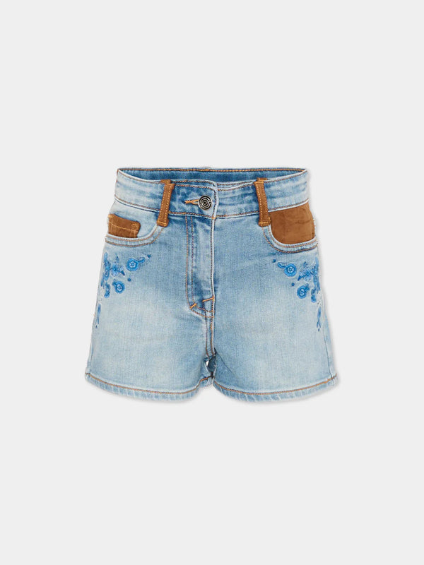 Shorts in denim con ricami floreali Z9G401 7015 /062S ERMANNO SCERVINO KIDS 
