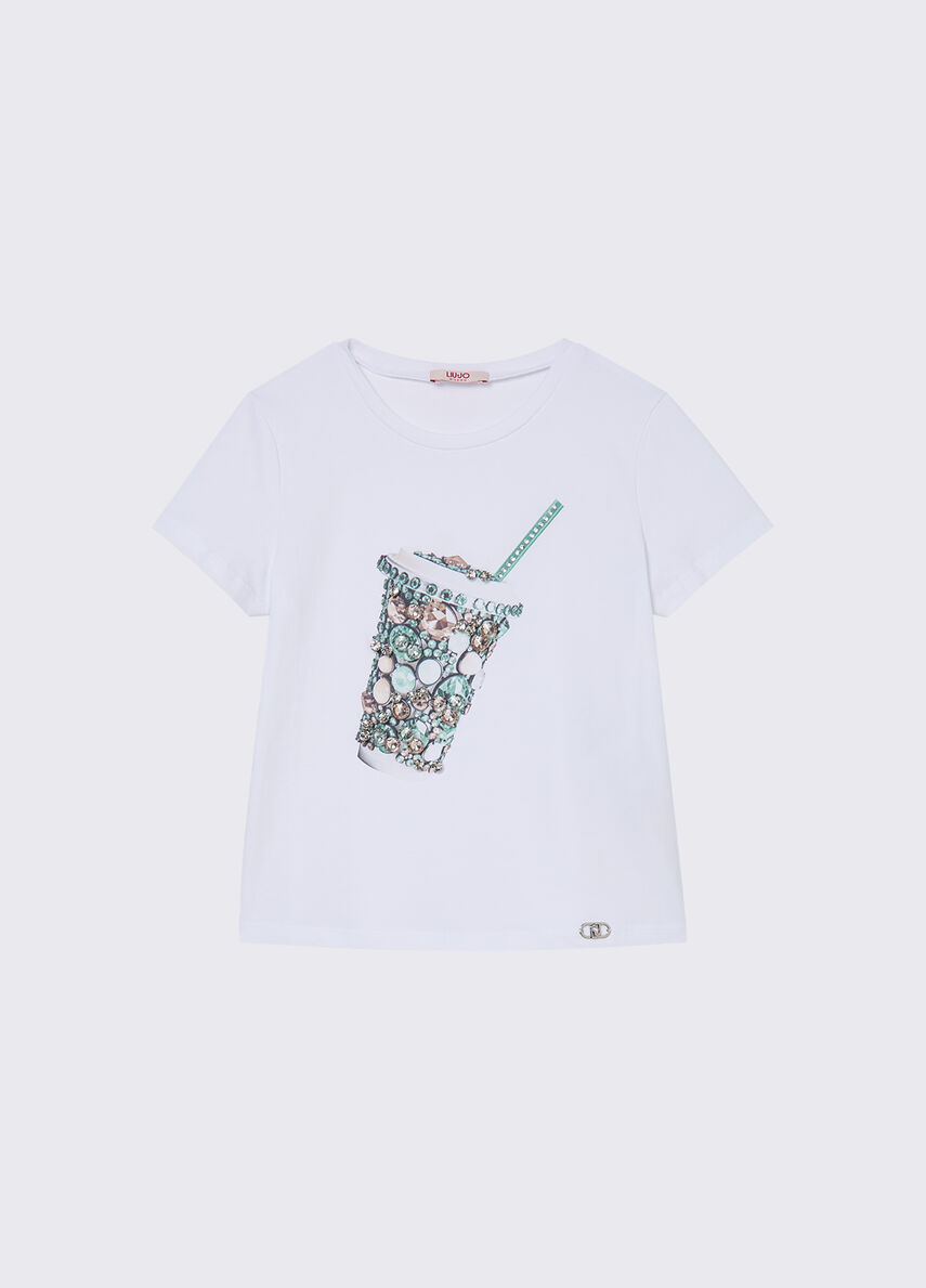 T-shirt con stampa e castoni GA6112 JS003 /L9042 LIU JO 