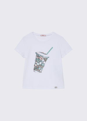 T-shirt con stampa e castoni GA6112 JS003 /L9042 LIU JO 