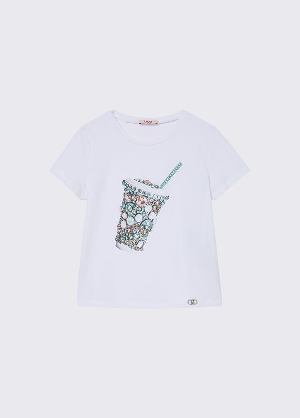 T-shirt con stampa e castoni GA6112 JS003 /L9042 LIU JO 