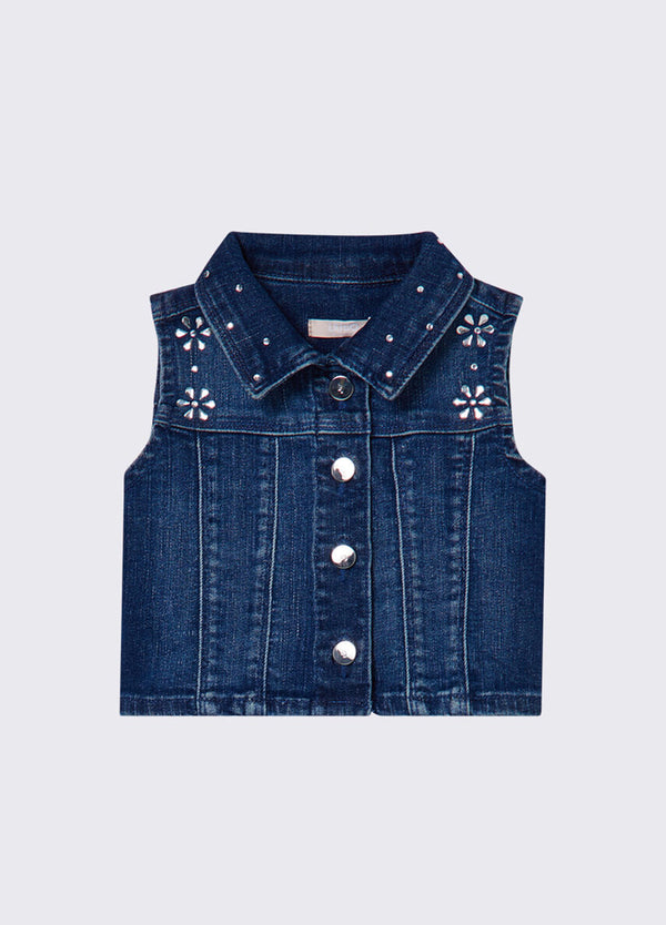 Gilet in denim con ricami gioiello KA6071 D3246 /79069 LIU JO 