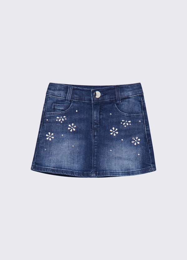 Gonna in denim con ricami gioiello KA6074 D3246 /79069 LIU JO 