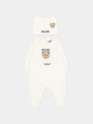 Set regalo composto di  tutina , cappello e bavaglino MUY097 LCA19 /10063 MOSCHINO 