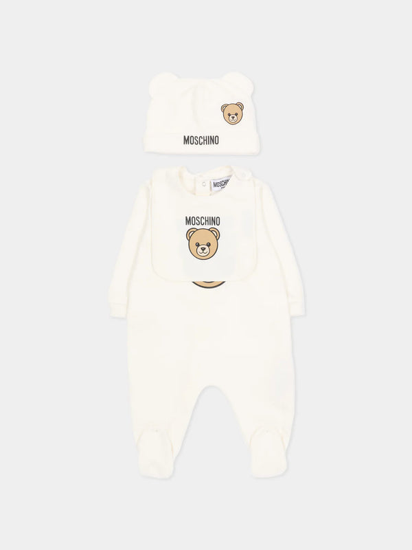 Set regalo composto di  tutina , cappello e bavaglino MUY097 LCA19 /10063 MOSCHINO 