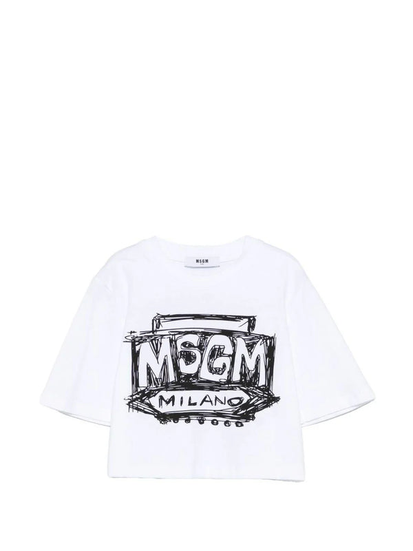 T-shirt cropped con logo stampato S6MSJGTH128 /001 MSGM KIDS 
