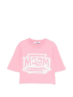 T-shirt cropped con logo stampato S6MSJGTH128 /MS070 MSGM KIDS 