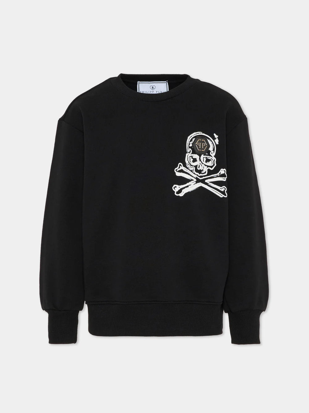 Felpa girocollo con stampa e logo in metallo S6PHJBSW042 /110 PHILIPP PLEIN JUNIOR 