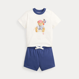 T-shirt e pantaloncini in jersey di cotone con l'orso polo 320B14037 /001 POLO RALPH LAUREN 