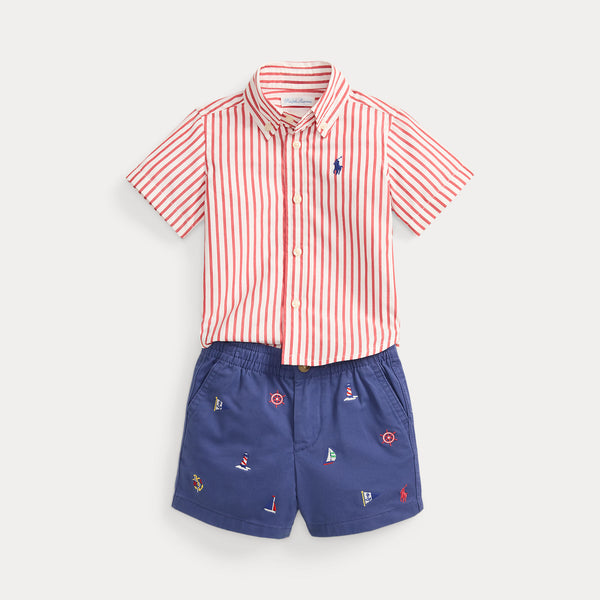 Camicia in popeline a righe e pantaloncini ricamati 320B21361 /001 POLO RALPH LAUREN 