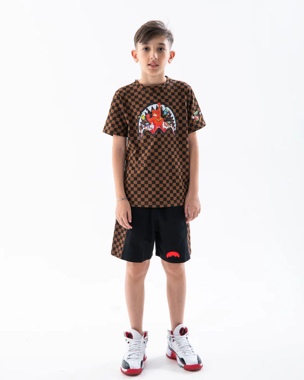 Get out bear checkered regular t-shirt SPY1424 /CHECK SPRAYGROUND 