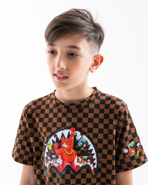 Get out bear checkered regular t-shirt SPY1424 /CHECK SPRAYGROUND 