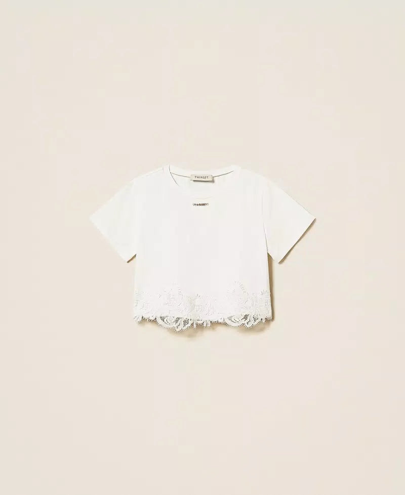 T-shirt con pizzo e logo 261GJ2090 /526 TWINSET 