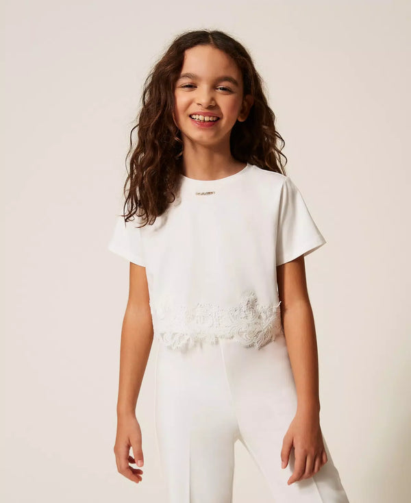 T-shirt con pizzo e logo 261GJ2090 /526 TWINSET 
