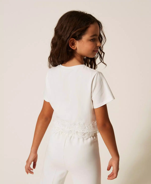 T-shirt con pizzo e logo 261GJ2090 /526 TWINSET 