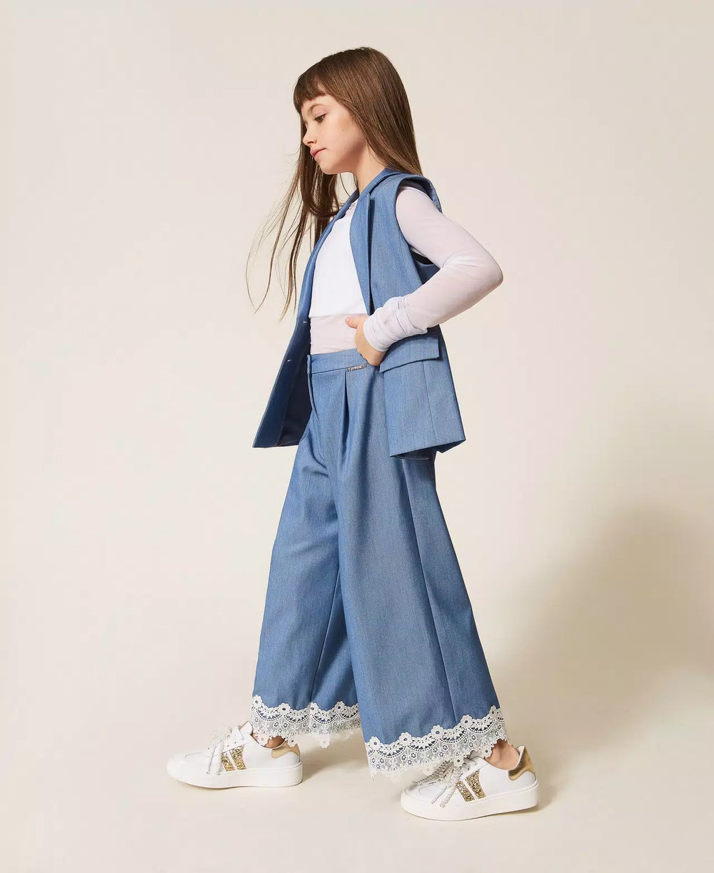 Pantaloni ampi in fil-à-fil con pizzo 261GJ2Q14 /4614 TWINSET 