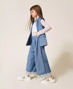 Pantaloni ampi in fil-à-fil con pizzo 261GJ2Q14 /4614 TWINSET 