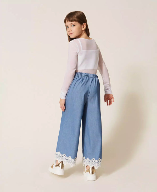Pantaloni ampi in fil-à-fil con pizzo 261GJ2Q14 /4614 TWINSET 