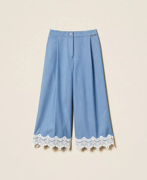 Pantaloni ampi in fil-à-fil con pizzo 261GJ2Q14 /4614 TWINSET 