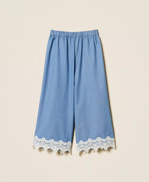 Pantaloni ampi in fil-à-fil con pizzo 261GJ2Q14 /4614 TWINSET 