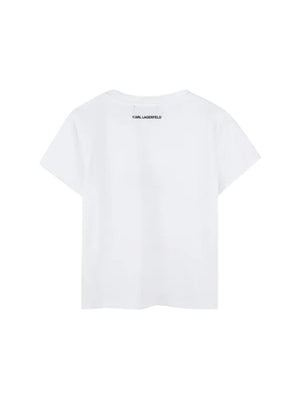 T-shirt bambina bianca con stampa Choupette visiera