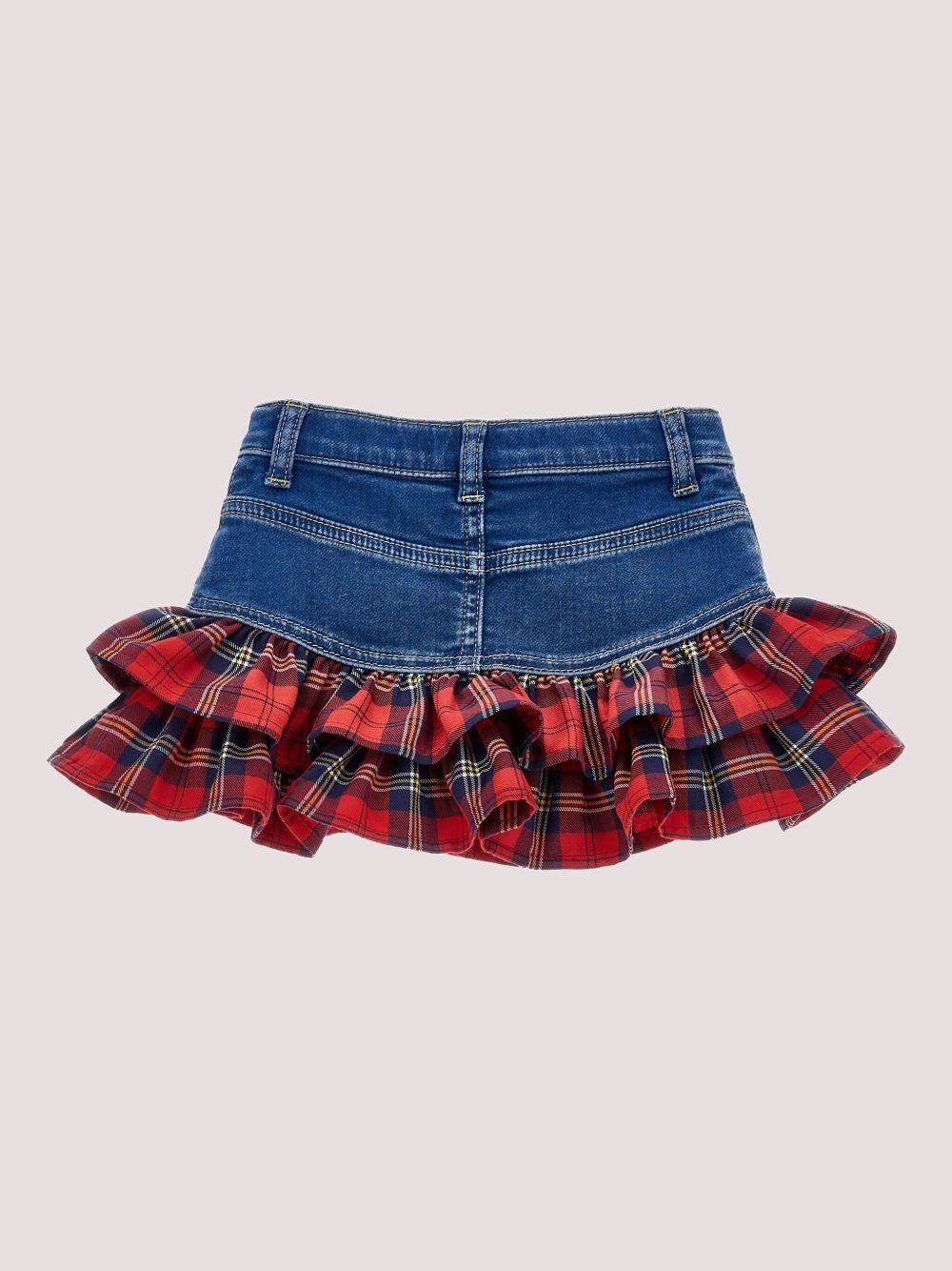 Gonna per neonata Monnalisa in denim con inserti tartan<BR/> 39F702 6043 /0055 MONNALISA 
