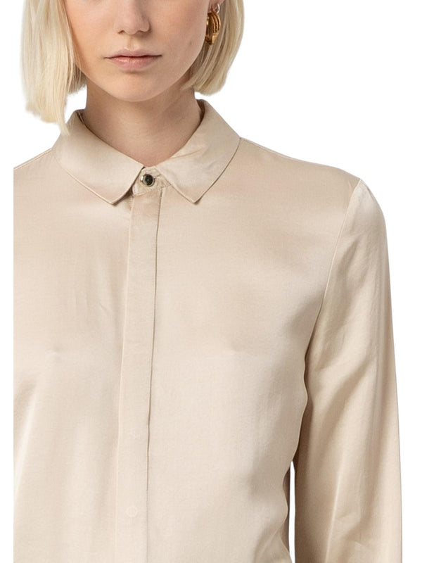 Camicia donna cream in satin con chiusura coperta