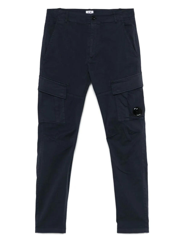 Pantalone bambino blu navy in cotone stretch con tasche cargo