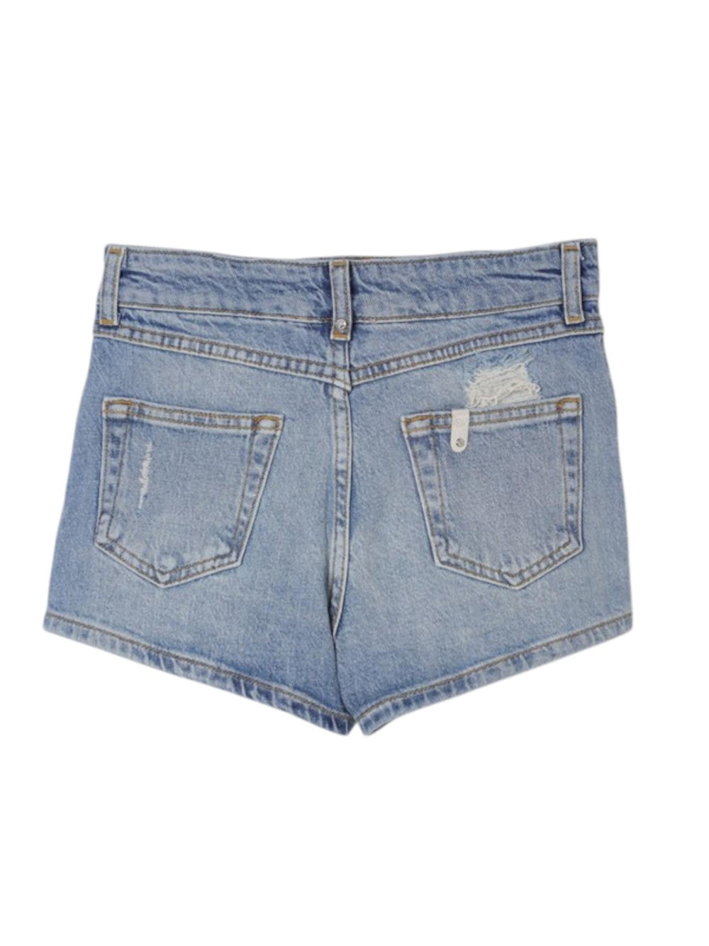 Shorts bambina in denim blu con rotture e logo ricamato