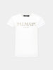 T-shirt bambina bianca in cotone con stampa dorata
