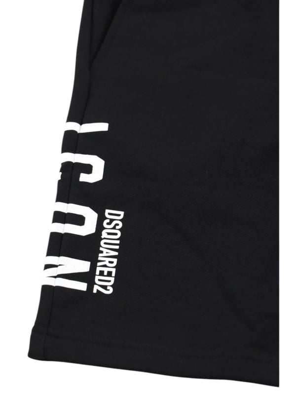 Shorts bambino neri con stampa Icon