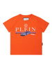 T-shirt bambino arancione con stampa auto da corsa in cotone