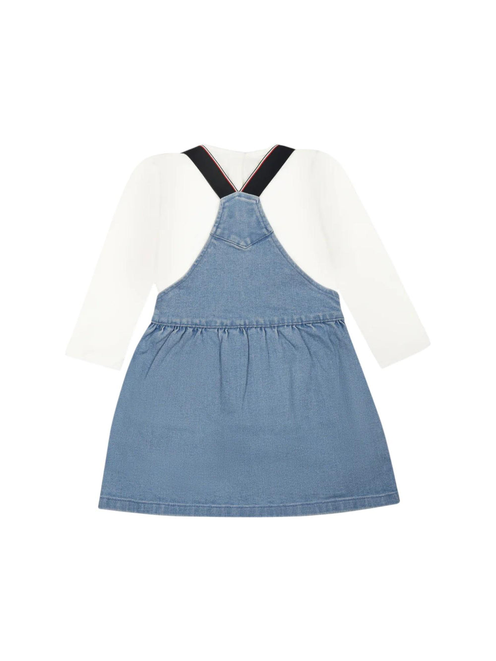 Salopette bambina in denim sostenibile con tasche frontali