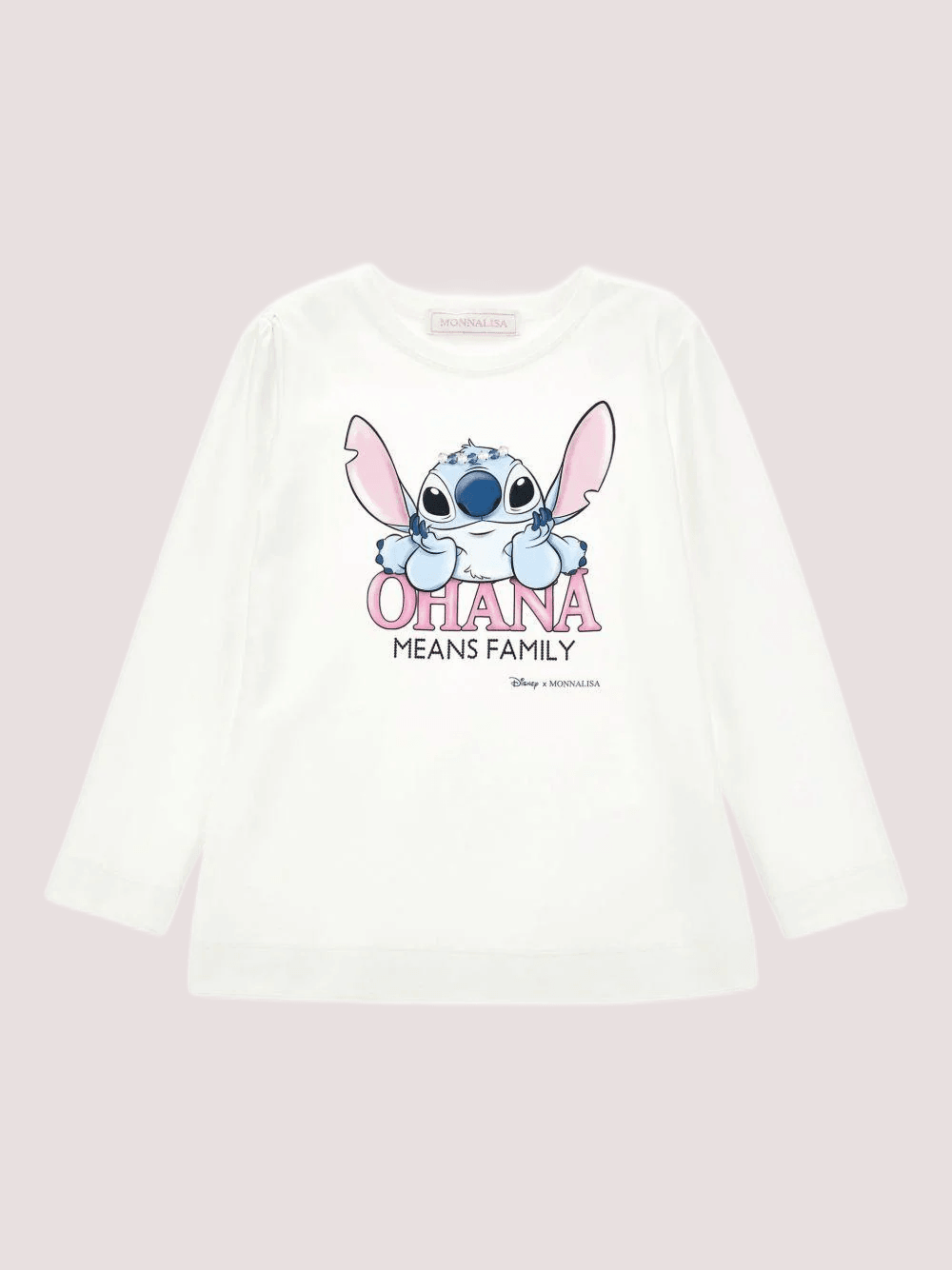 T-shirt per bambina Disney x Monnalisa bianco con stampa grafica Stitch<BR/> 19F618 6013 /0001 MONNALISA 