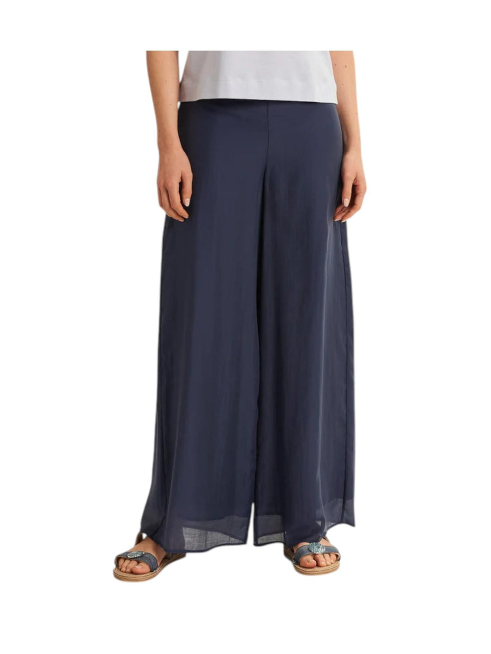 Pantaloni donna blu ampi in lyocell