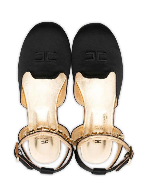 Ballerine bambina nere in pelle con cinturino gioiello