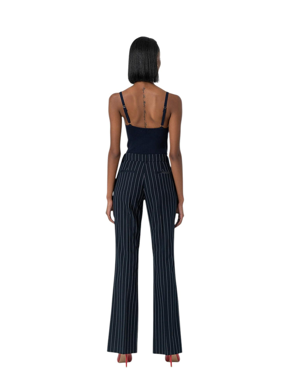 Pantaloni donna bootcut a righe con vita regolare